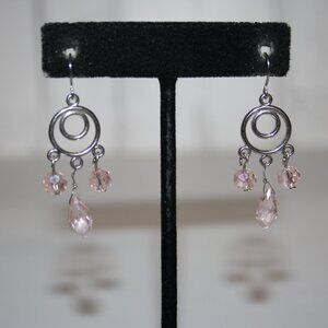 💗 Silver & Pink Crystal Dangle Earrings · 2" Elegance 💗